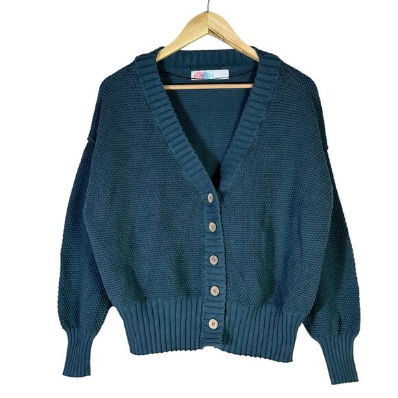 Free People Beach Hailee Cardigan Womens S Blue Knit Button Slouchy Coastal - Picture 2 of 7